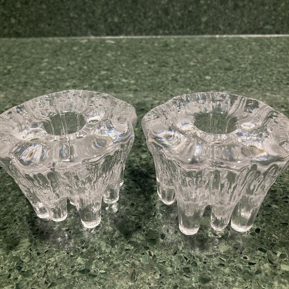 HADELAND Norway 'Istid' Vintage Crystal Taper Candle Holders Icicle - set of 2